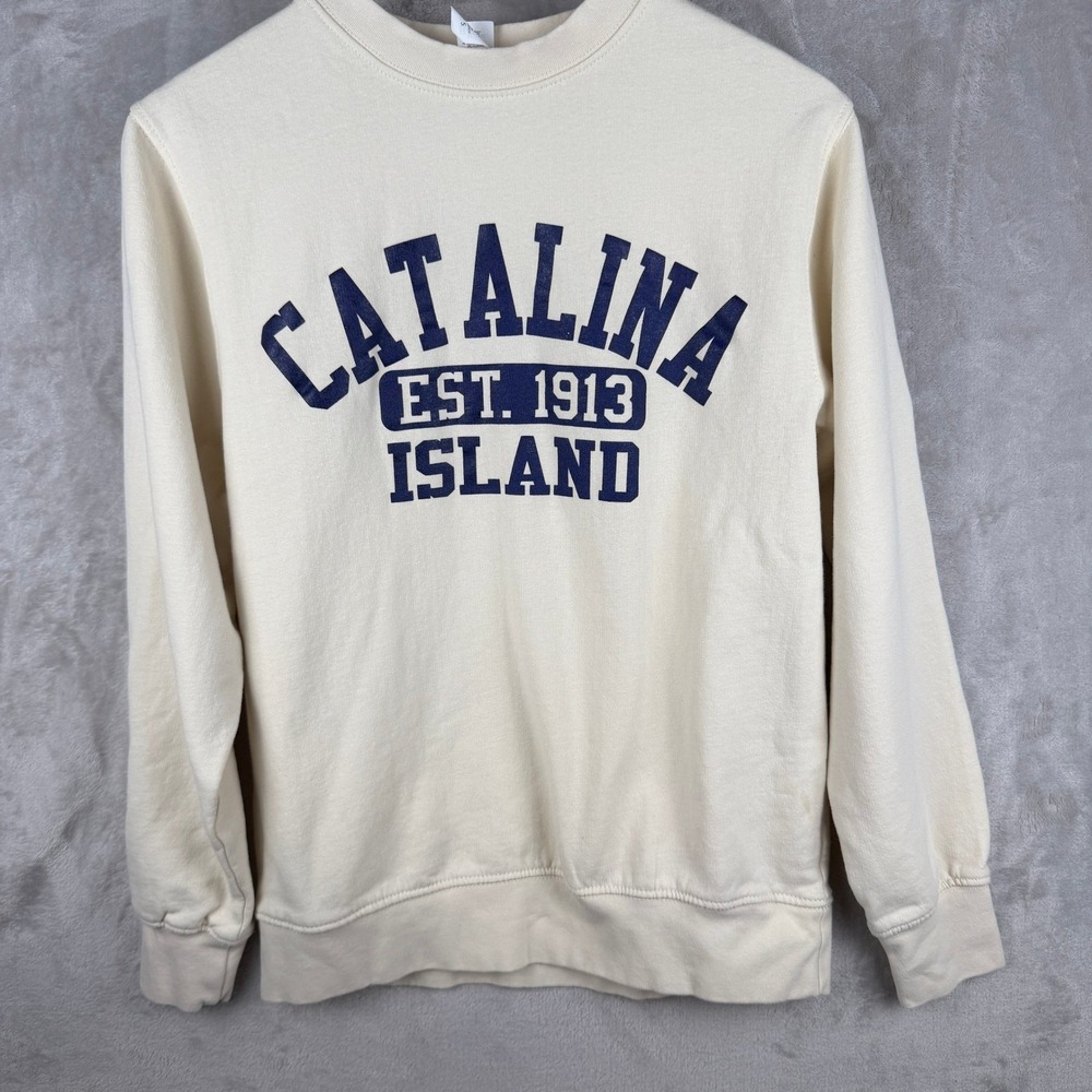 Catalina Island Graphic Sweatshirt Cream Navy Blue Small